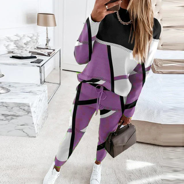 Ensemble 2 pièces : pull-over à manches longues col rond et pantalon taille nouée