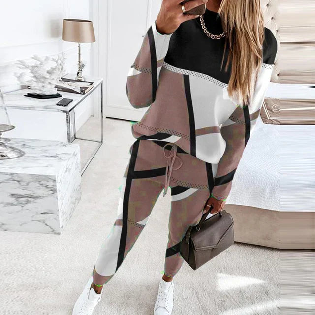 Ensemble 2 pièces : pull-over à manches longues col rond et pantalon taille nouée