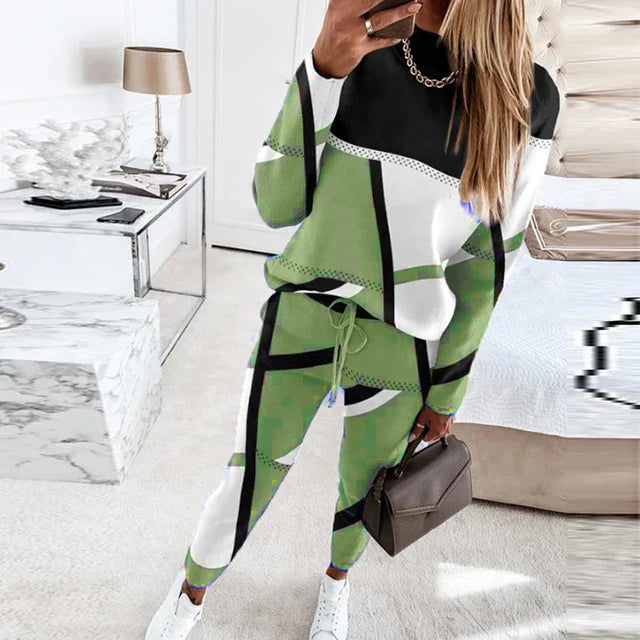 Ensemble 2 pièces : pull-over à manches longues col rond et pantalon taille nouée