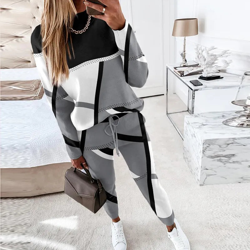 Ensemble 2 pièces : pull-over à manches longues col rond et pantalon taille nouée