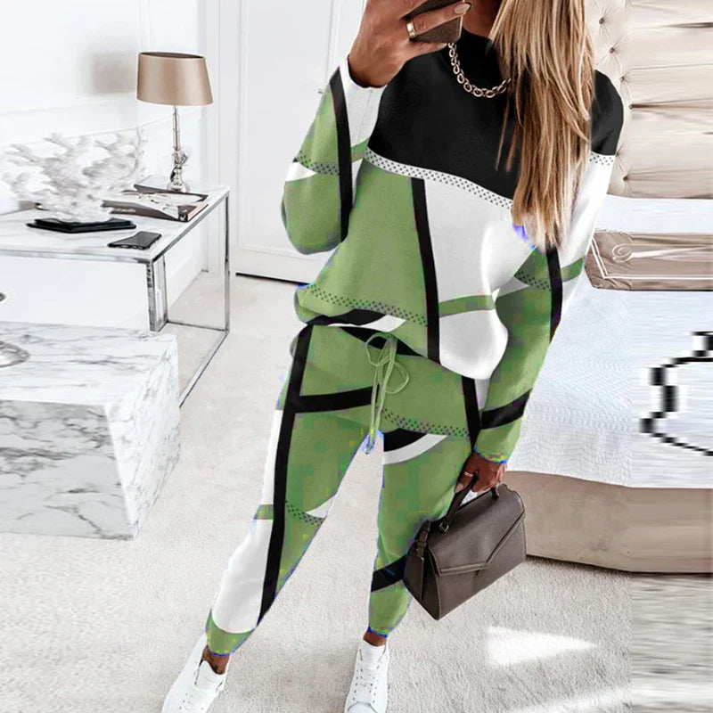Ensemble 2 pièces : pull-over à manches longues col rond et pantalon taille nouée