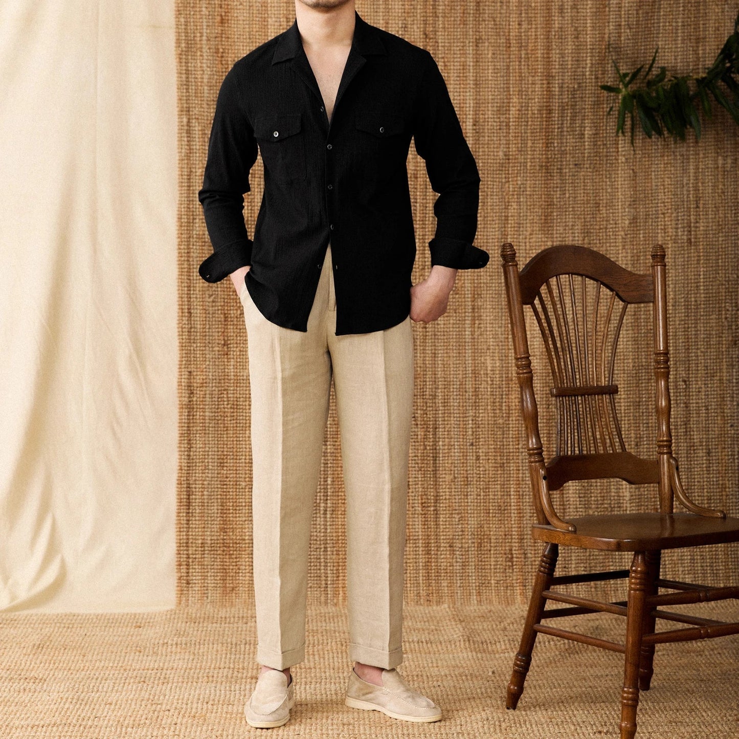 Chemise homme – Coupe classique – Manches longues – Coton mélangé respirant – Poches poitrine