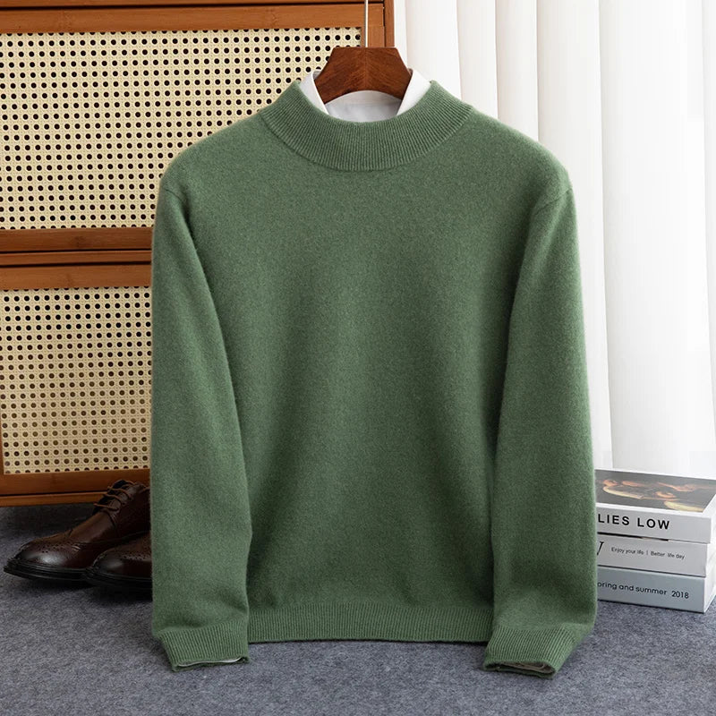 Sweatshirt homme – Laine – Coupe ample – Col montant – Finitions côtelées