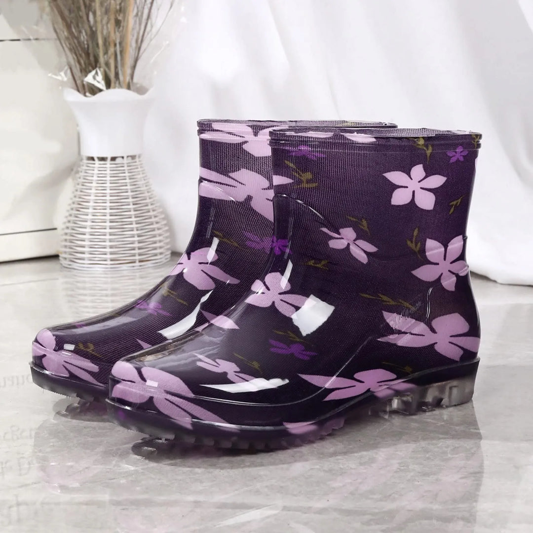 Bottes femme mi-mollet imperméables – Enfilage facile – Motif floral élégant