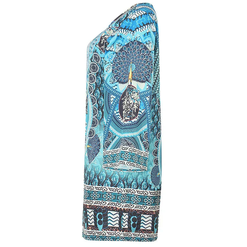Robe Tunique Femme – Col V – Manches Amples – Tissu Léger – Motifs Bohèmes