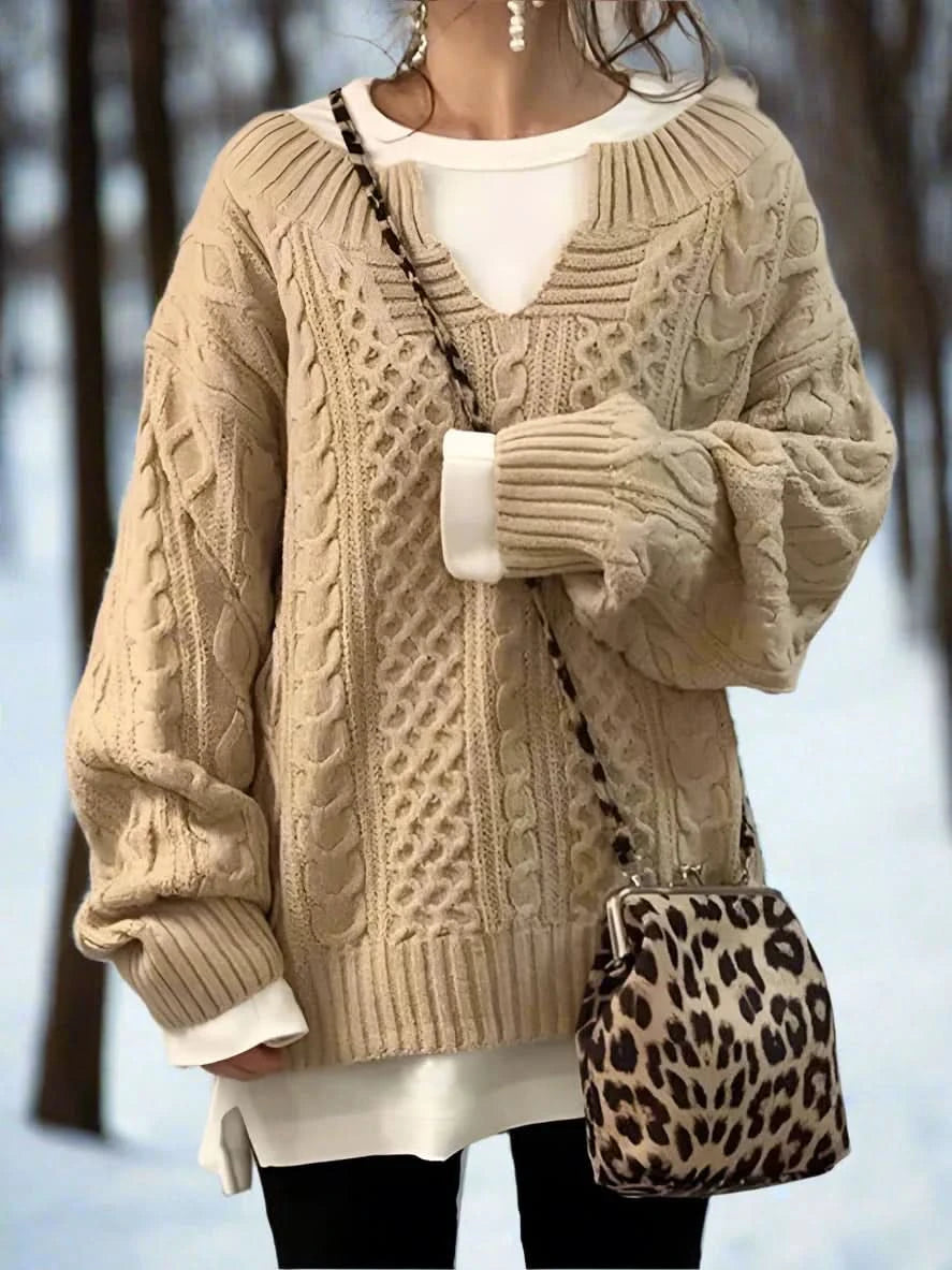 Pull ample à col en V élégant, confortable et polyvalent pour femme.