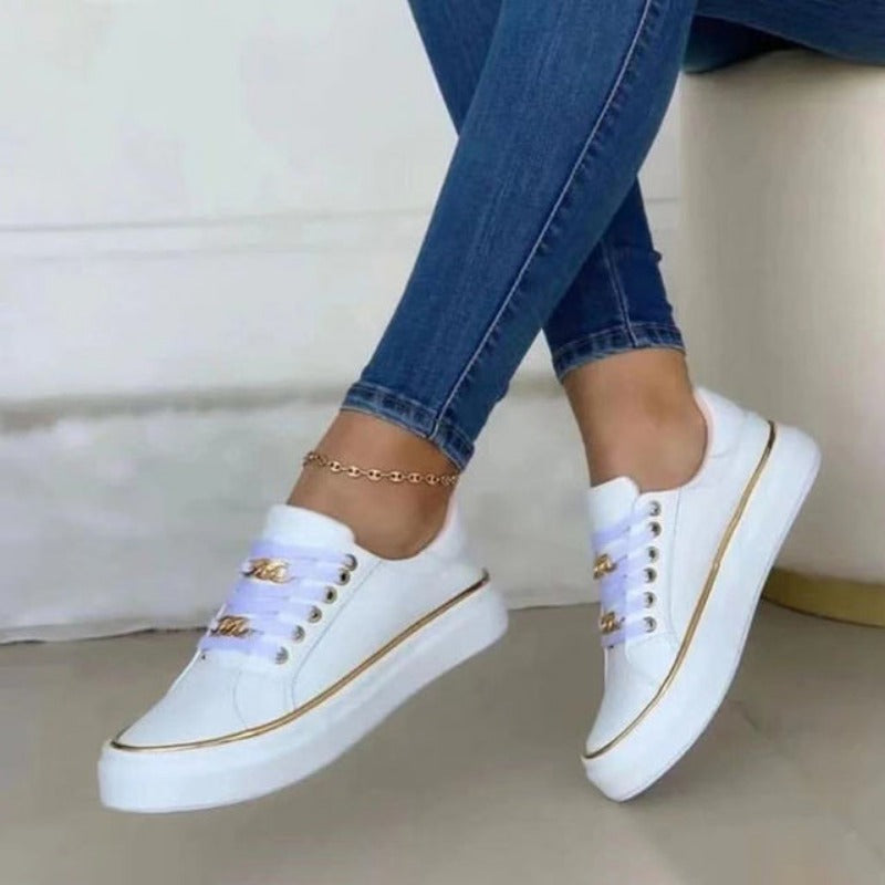 Baskets femme – Slip-on – Maille douce respirante – Détail chaîne – Bas profil