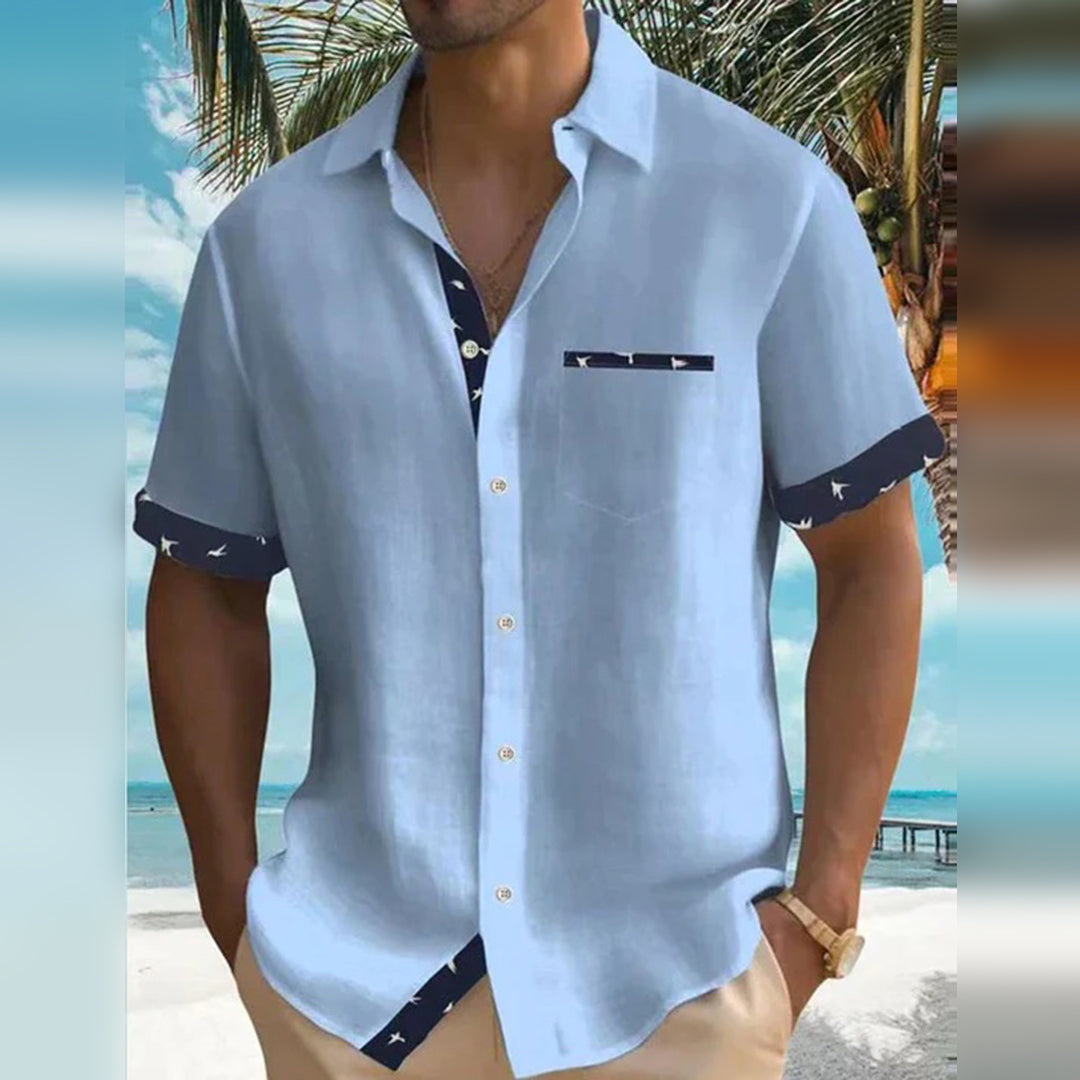 Chemise Homme - Manches Courtes - Coupe Classique - Détail Contrasté Élégant