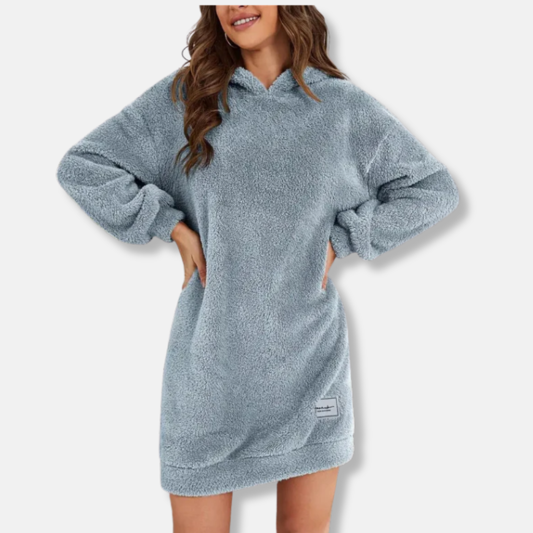 Robe sweat à capuche femme – Coupe oversize – Molleton doux – Manches longues
