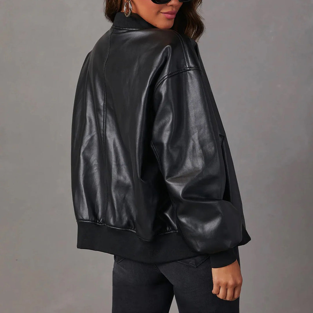 Blouson femme – Coupe oversize – Finition brillante – Bords côtelés – Zip frontal