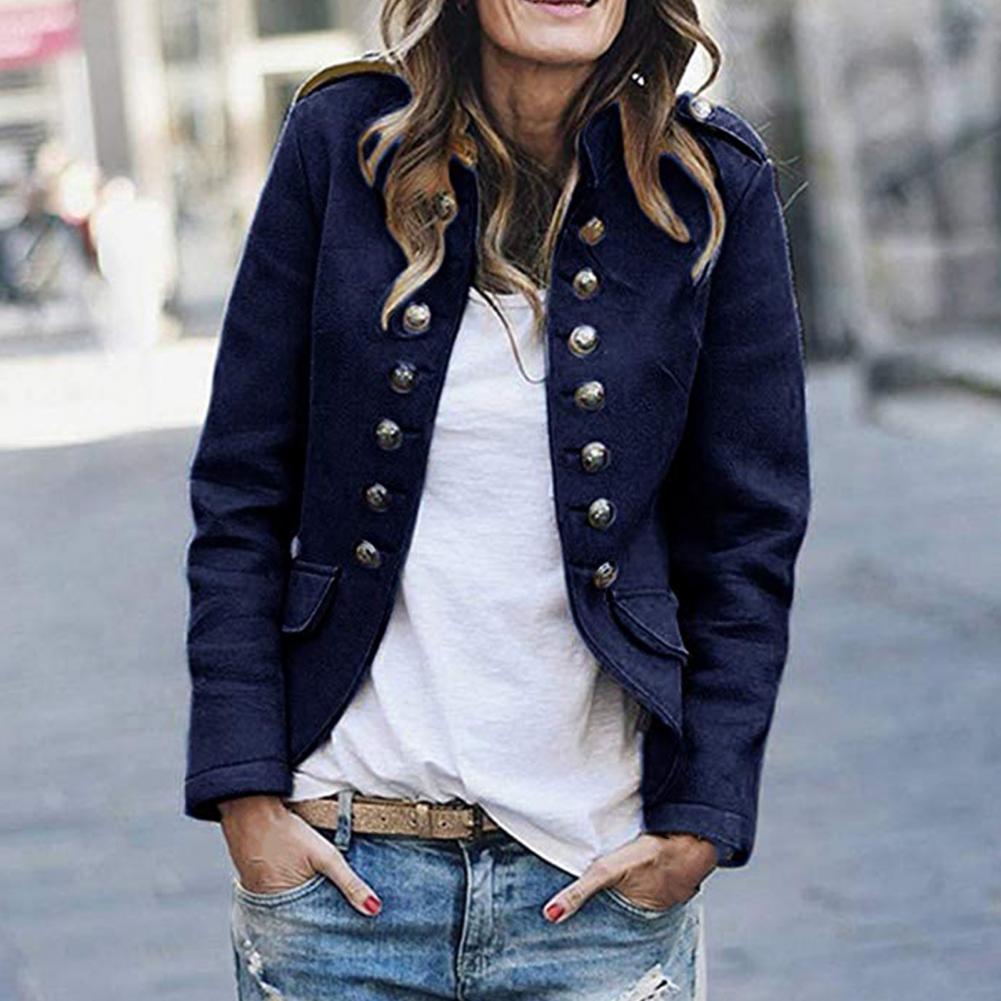 Blazer femme – Coupe cintrée – Style militaire croisé – Col droit structuré