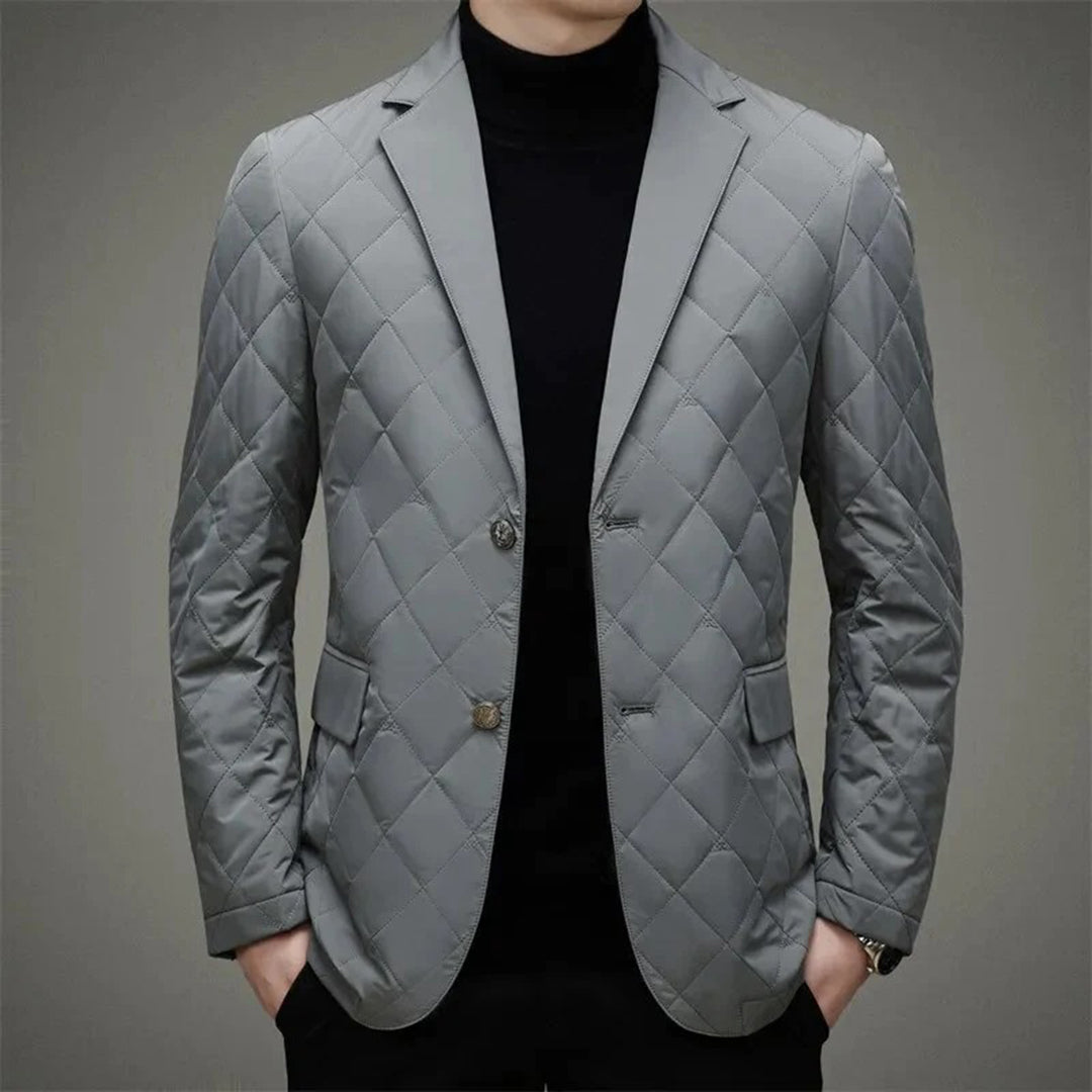 Veste matelassée homme – Coupe slim – Surpiqûres losange – Fermeture à boutons – Revers classique