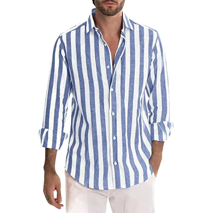 Chemise Homme - Manches Longues - Rayures Verticales - Coupe Classique - Tissu Léger