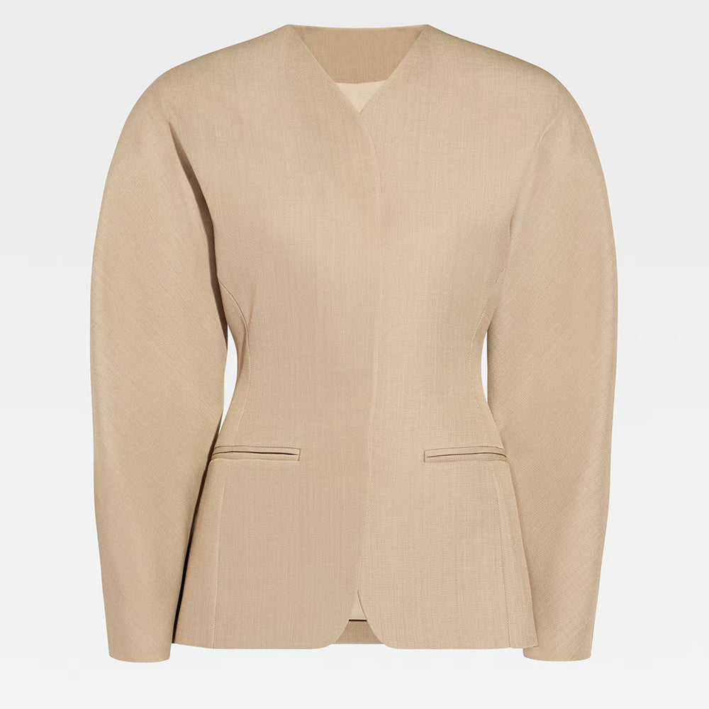 Blazer femme – Coupe cintrée – Sans col – Fermeture discrète – Tissu léger structuré