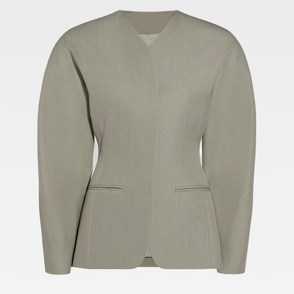 Blazer femme – Coupe cintrée – Sans col – Fermeture discrète – Tissu léger structuré