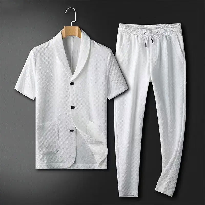 Blazer homme manches courtes – Coupe décontractée – Tissu texturé – Look casual