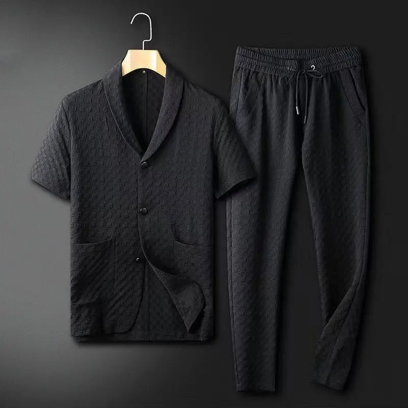 Blazer homme manches courtes – Coupe décontractée – Tissu texturé – Look casual