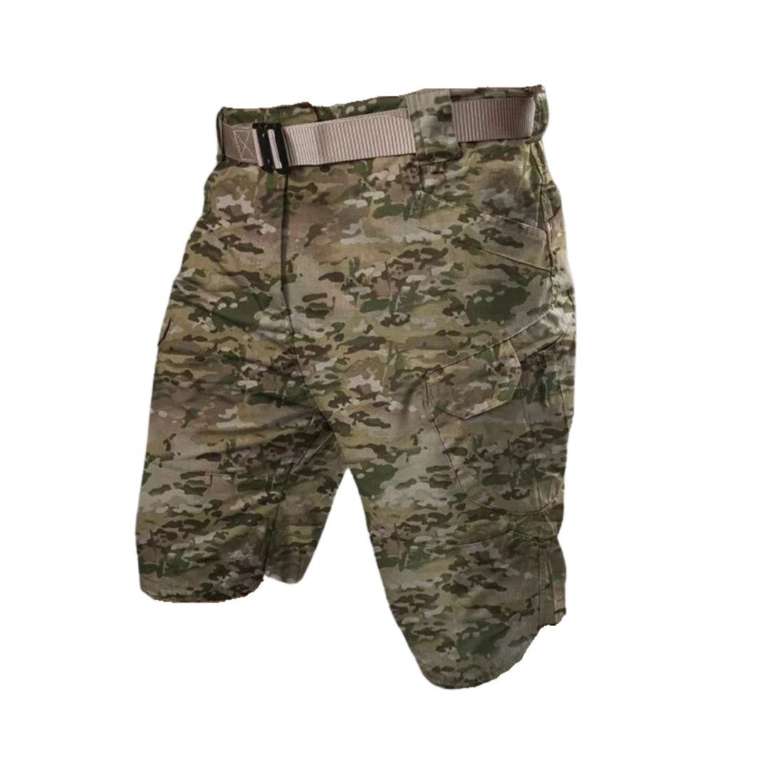 Short cargo homme – Coupe décontractée – Coton respirant – 6 poches zippées – Ceinture ajustable