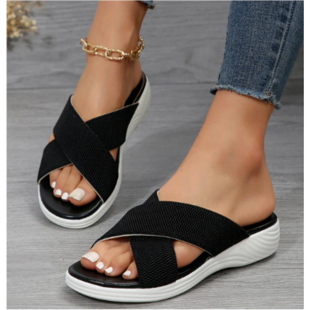 Sandales femme – Bout ouvert – Maintien élastique – Semelle confort – Style décontracté