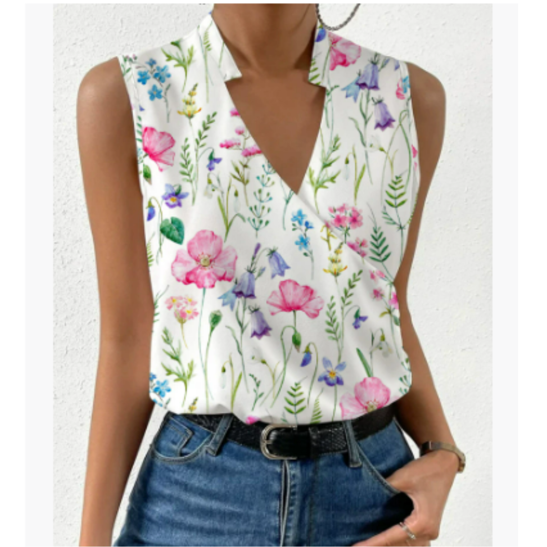 Top sans manches femme – Coupe décontractée – Col V croisé – Tissu respirant doux