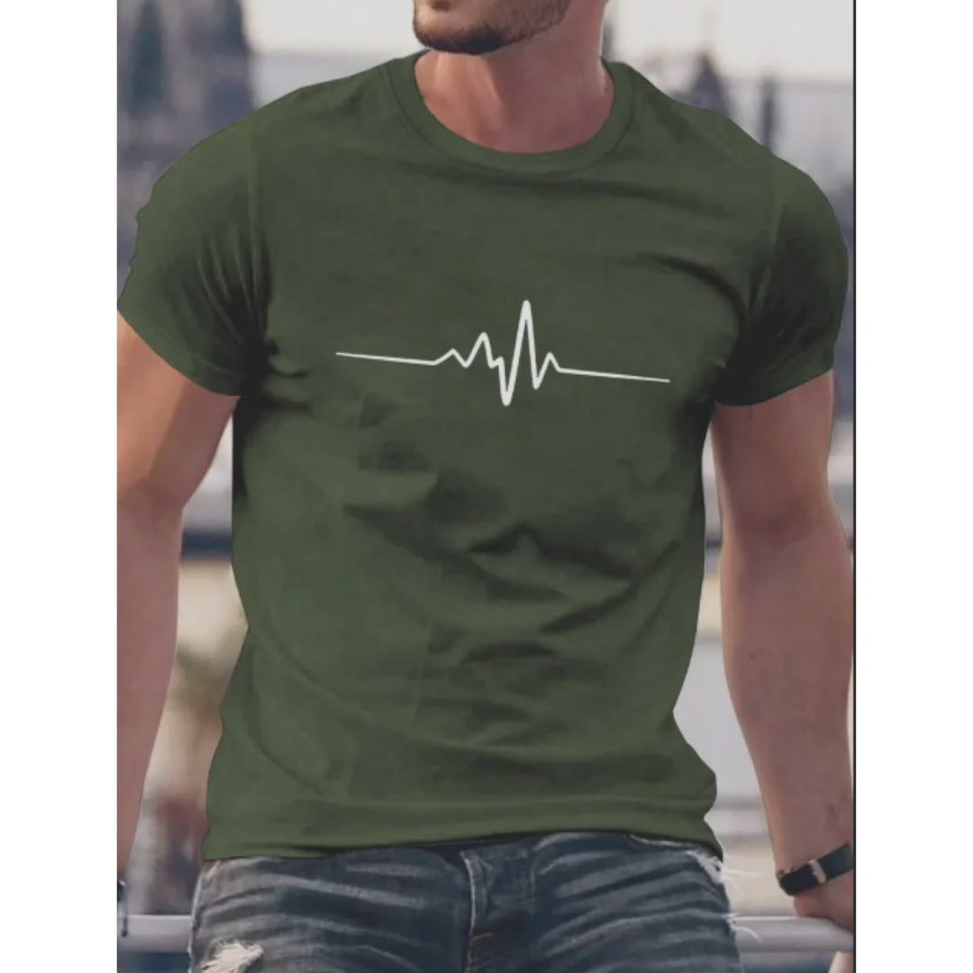 T-shirt homme – Coupe slim – Maille douce – Manches courtes – Motif heartbeat moderne