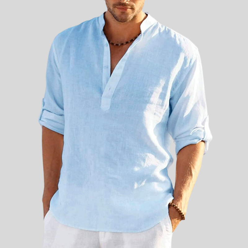 Théo - La chemise col V manches longues en coton