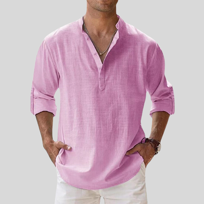 Théo - La chemise col V manches longues en coton