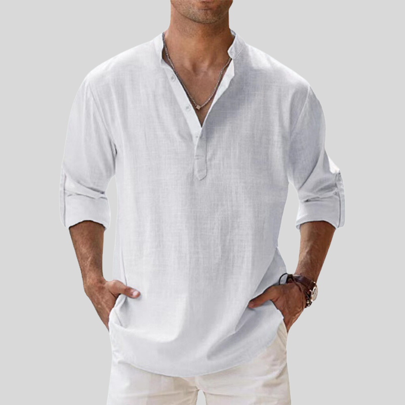 Théo - La chemise col V manches longues en coton