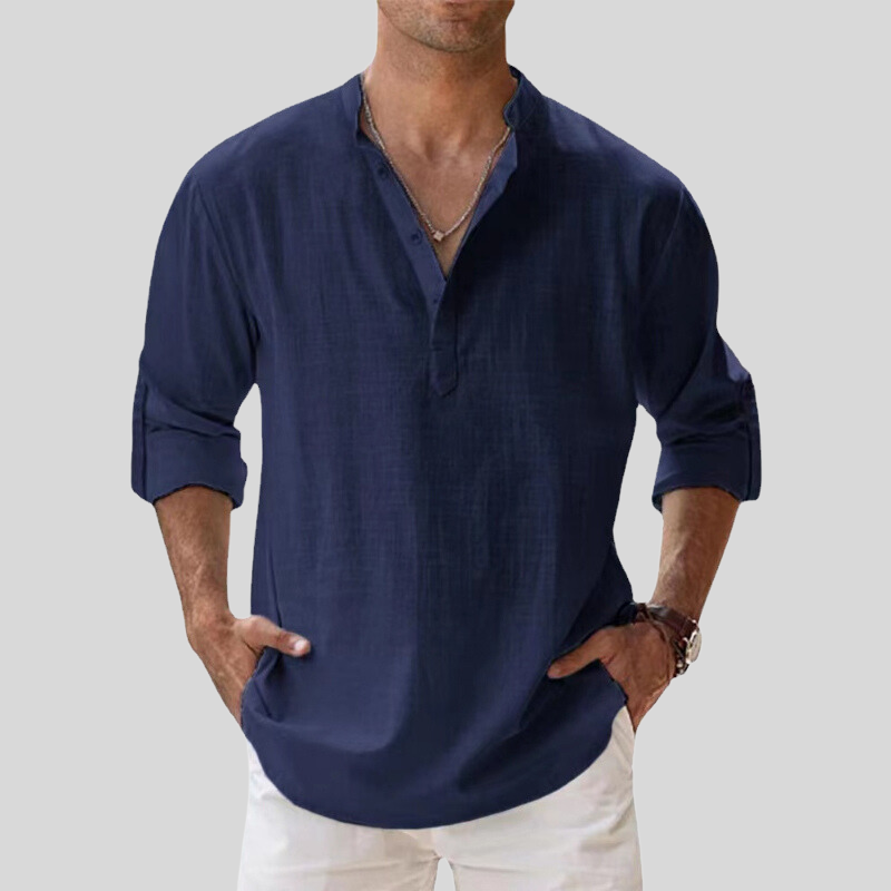 Théo - La chemise col V manches longues en coton