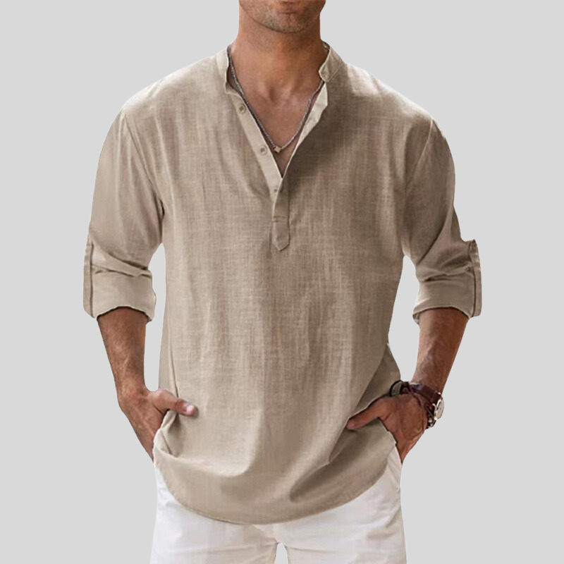 Théo - La chemise col V manches longues en coton