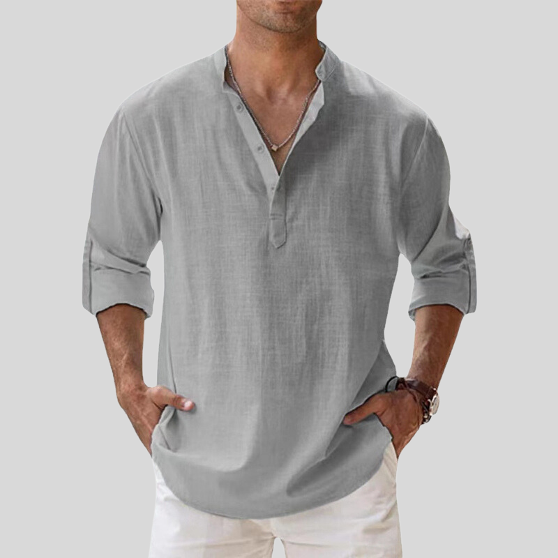 Théo - La chemise col V manches longues en coton