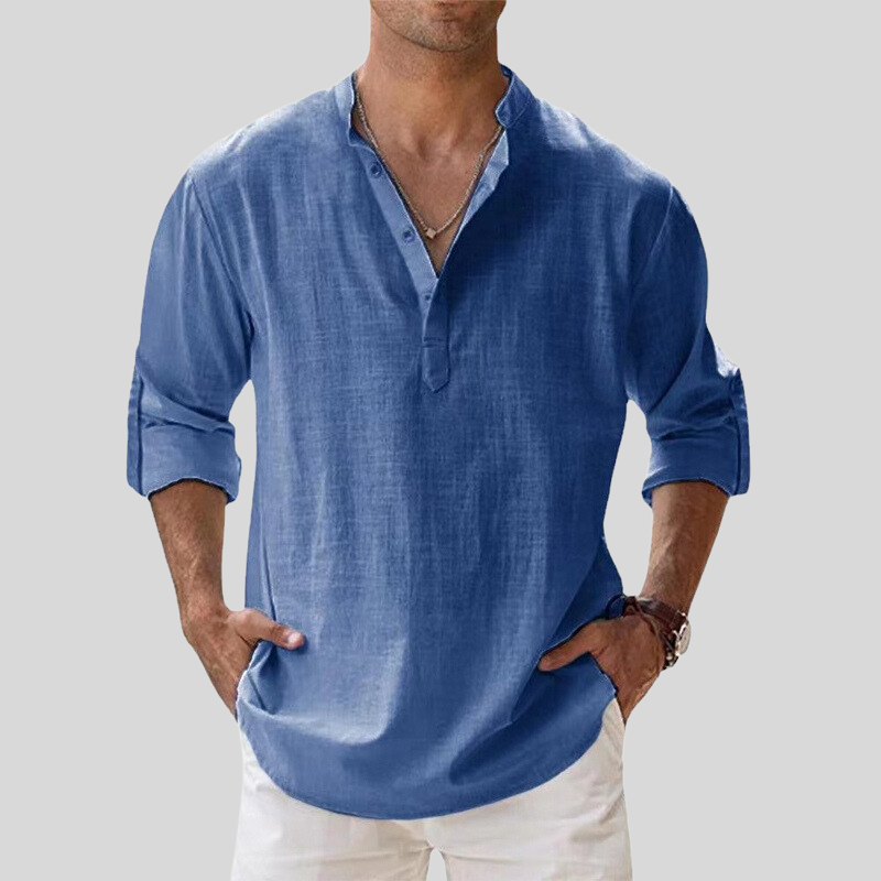 Théo - La chemise col V manches longues en coton