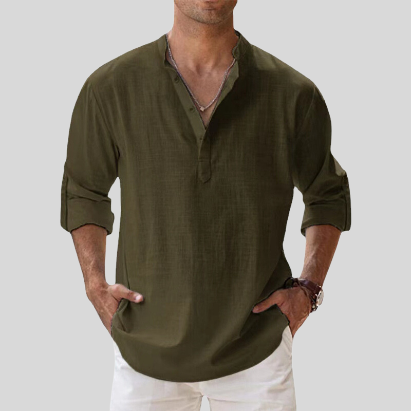 Théo - La chemise col V manches longues en coton