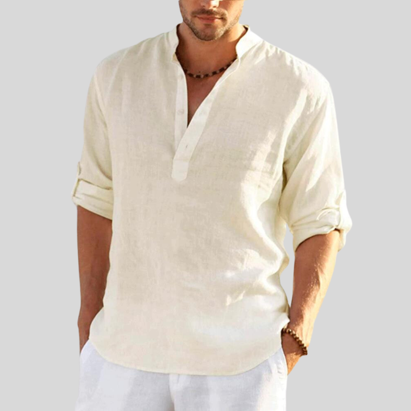 Théo - La chemise col V manches longues en coton