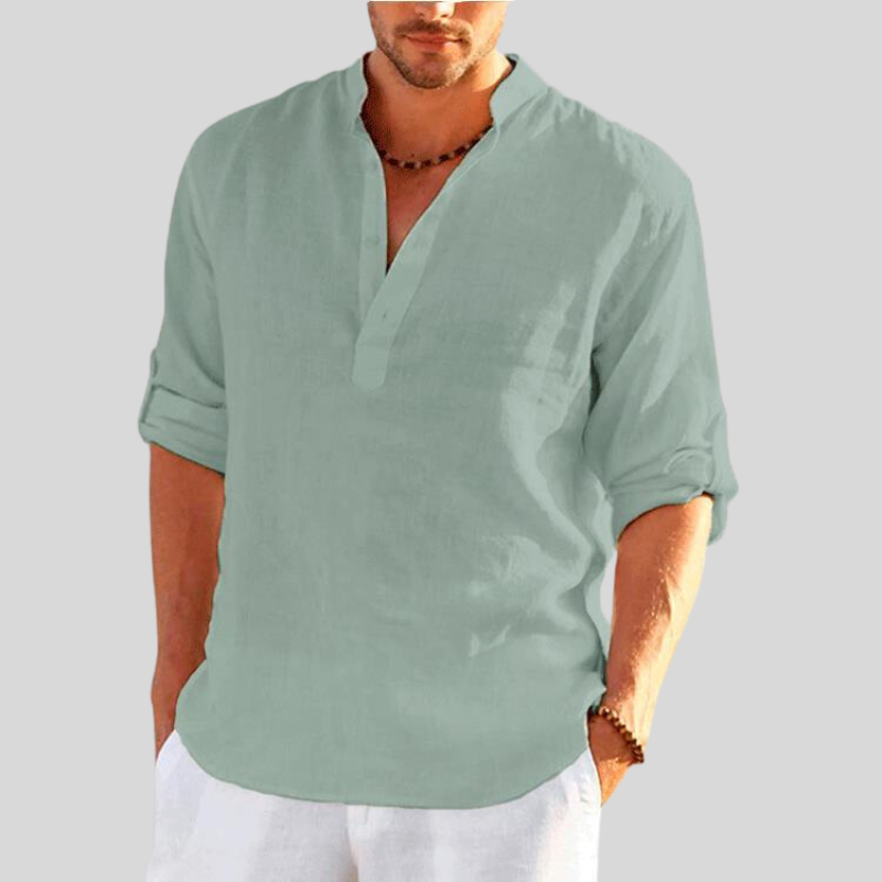 Théo - La chemise col V manches longues en coton