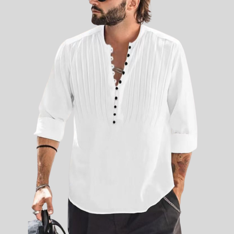 Fabian - Chemise d'été élégante avec col en V et fermeture boutonnée