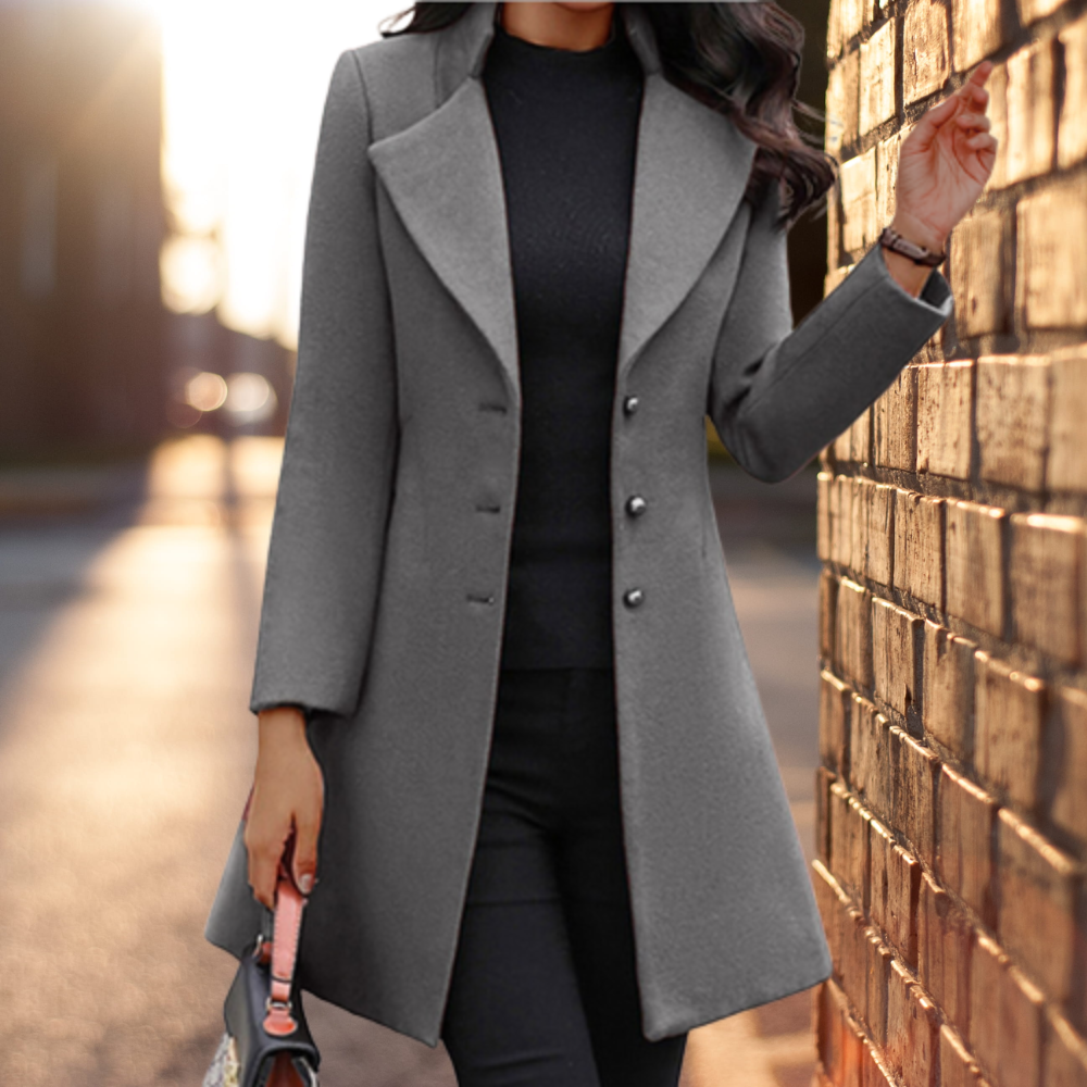 Manteau long femme – Coupe cintrée – Laine mélangée – Col large – Style formel