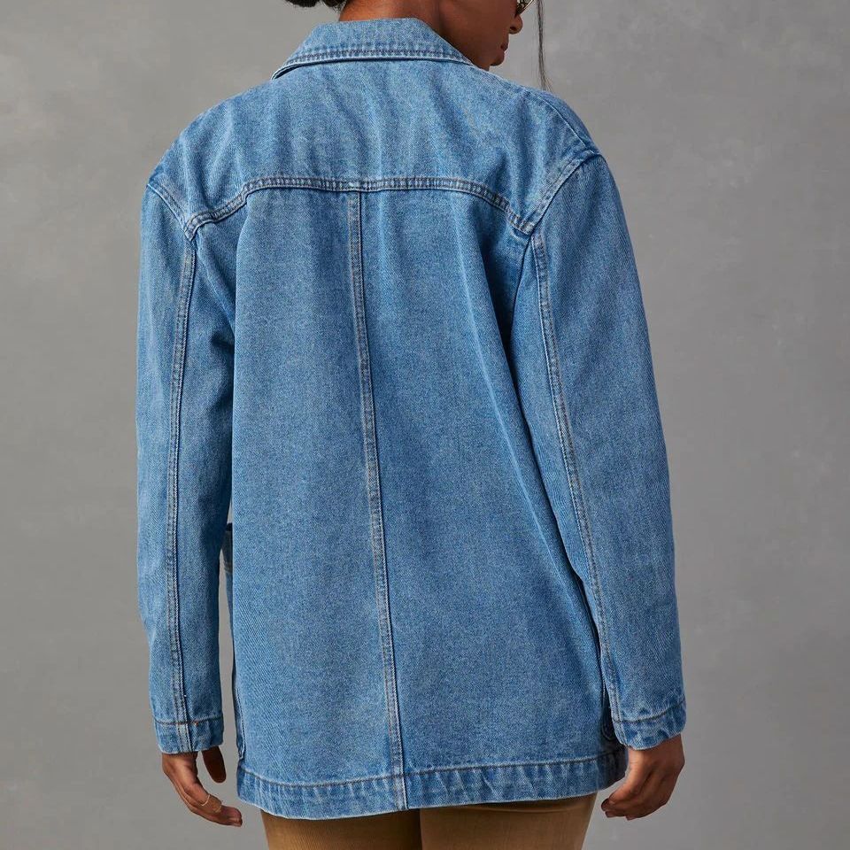 Veste en jean femme – Coupe décontractée – Col blazer – Fermeture boutonnée