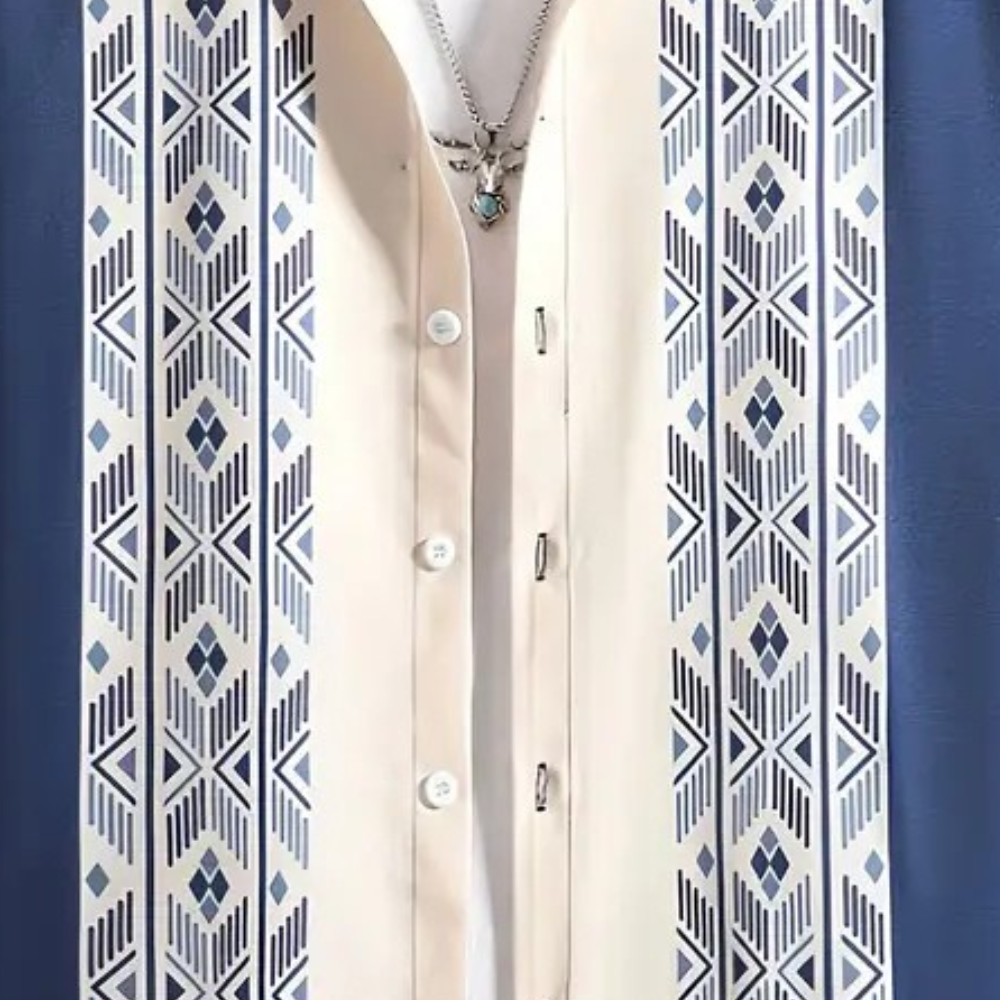 Chemise Homme - Manches Courtes - Col Classique - Motif Géométrique Élégant