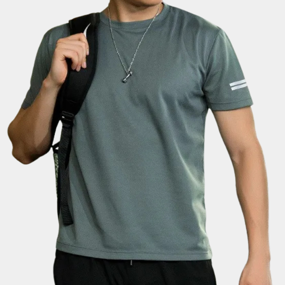 T-shirt de sport homme - Coupe confortable - Manches courtes - Col rond - Détail rayé