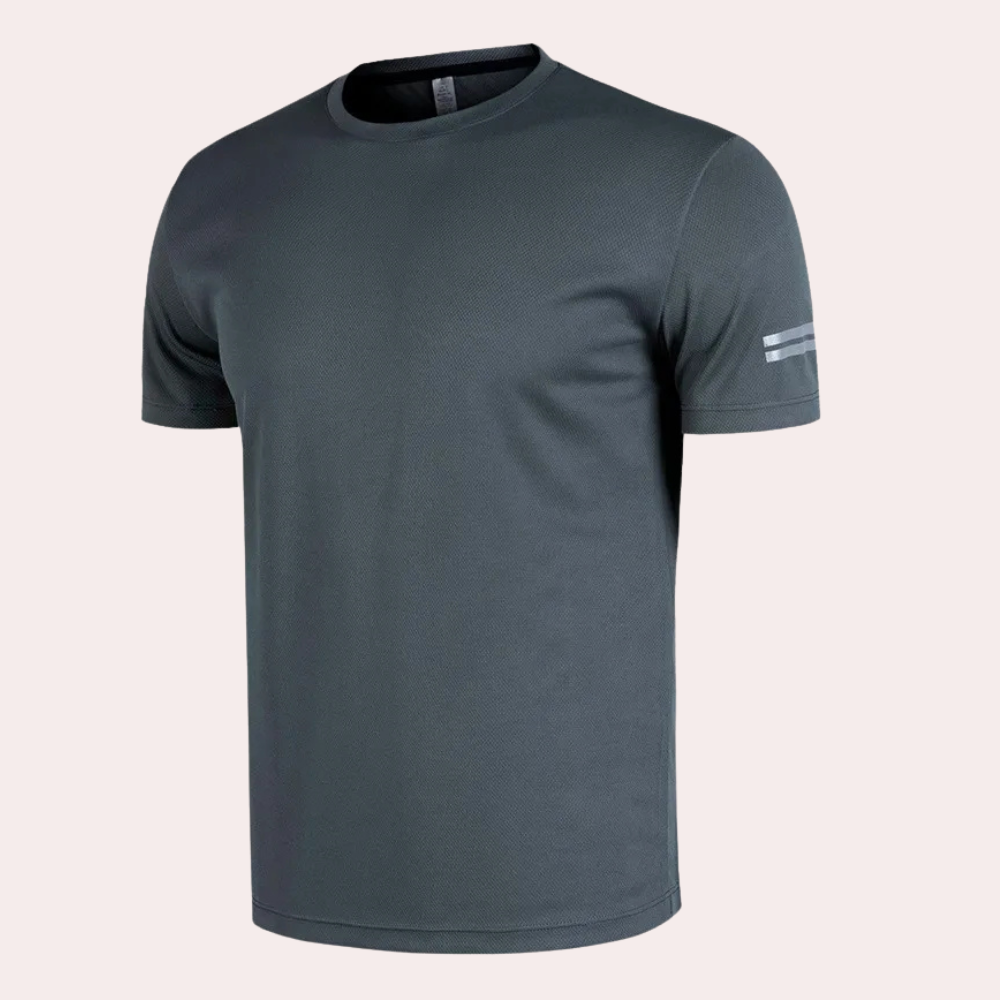 T-shirt de sport homme - Coupe confortable - Manches courtes - Col rond - Détail rayé