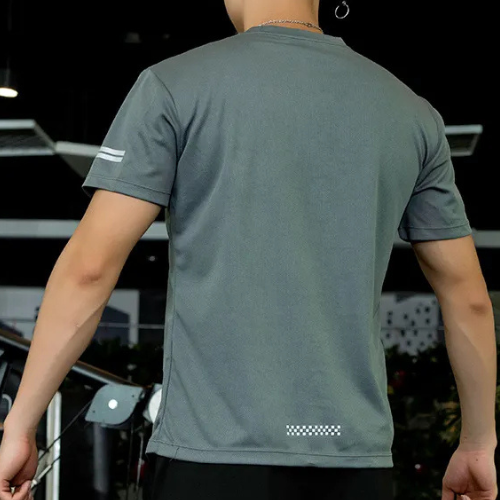 T-shirt de sport homme - Coupe confortable - Manches courtes - Col rond - Détail rayé