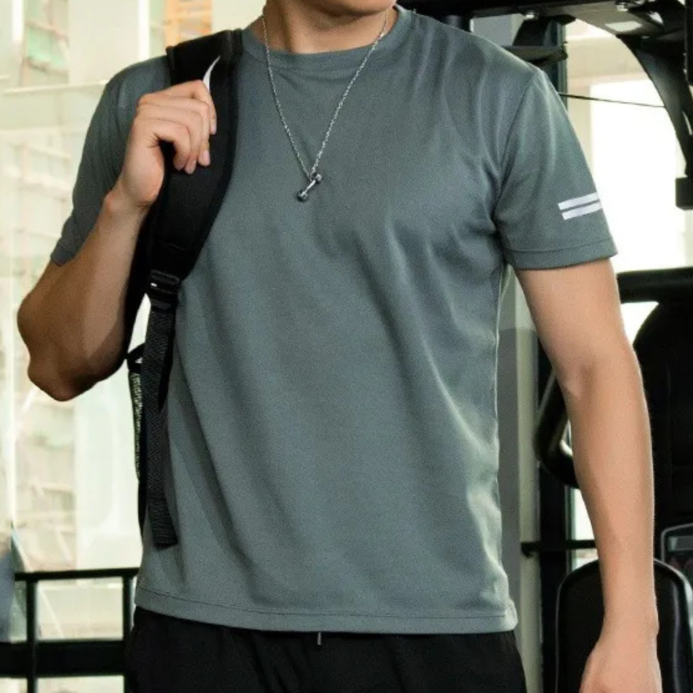 T-shirt de sport homme - Coupe confortable - Manches courtes - Col rond - Détail rayé