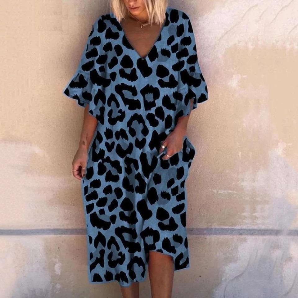 Robe longue élégante à imprimé léopard rouge pour femme