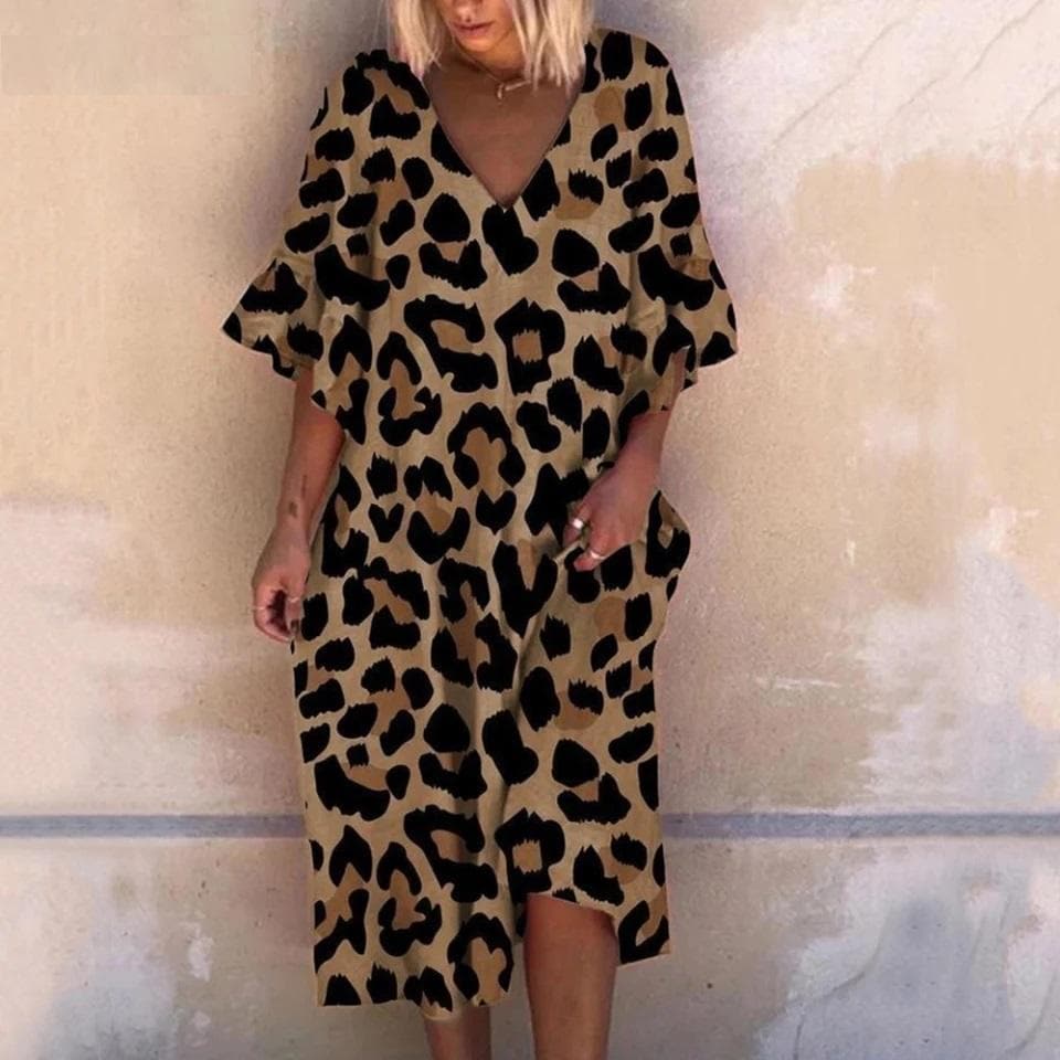 Robe longue élégante à imprimé léopard rouge pour femme