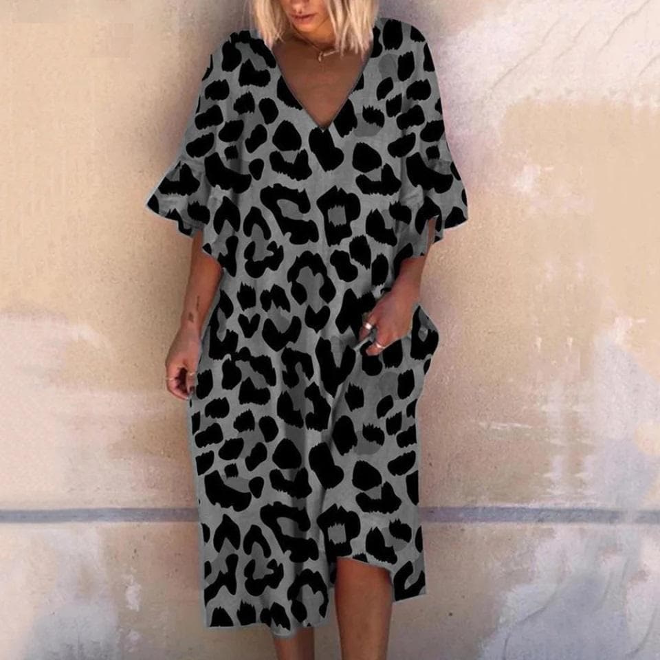 Robe longue élégante à imprimé léopard rouge pour femme
