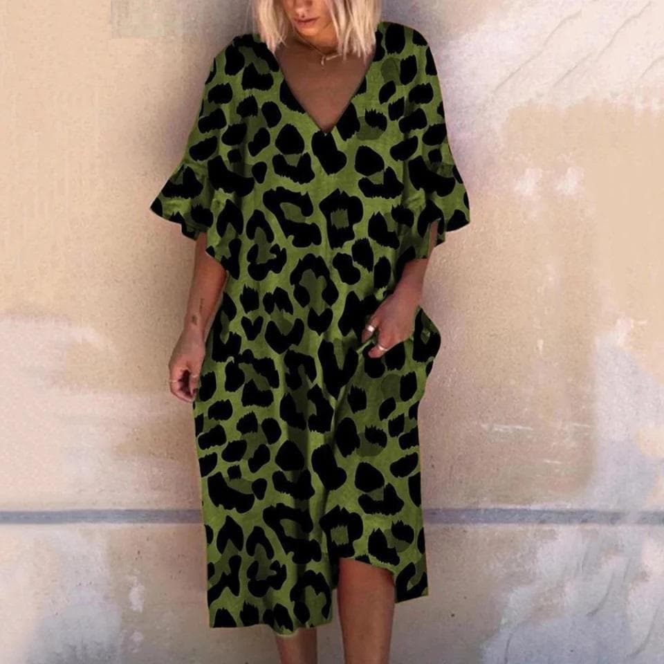 Robe longue élégante à imprimé léopard rouge pour femme