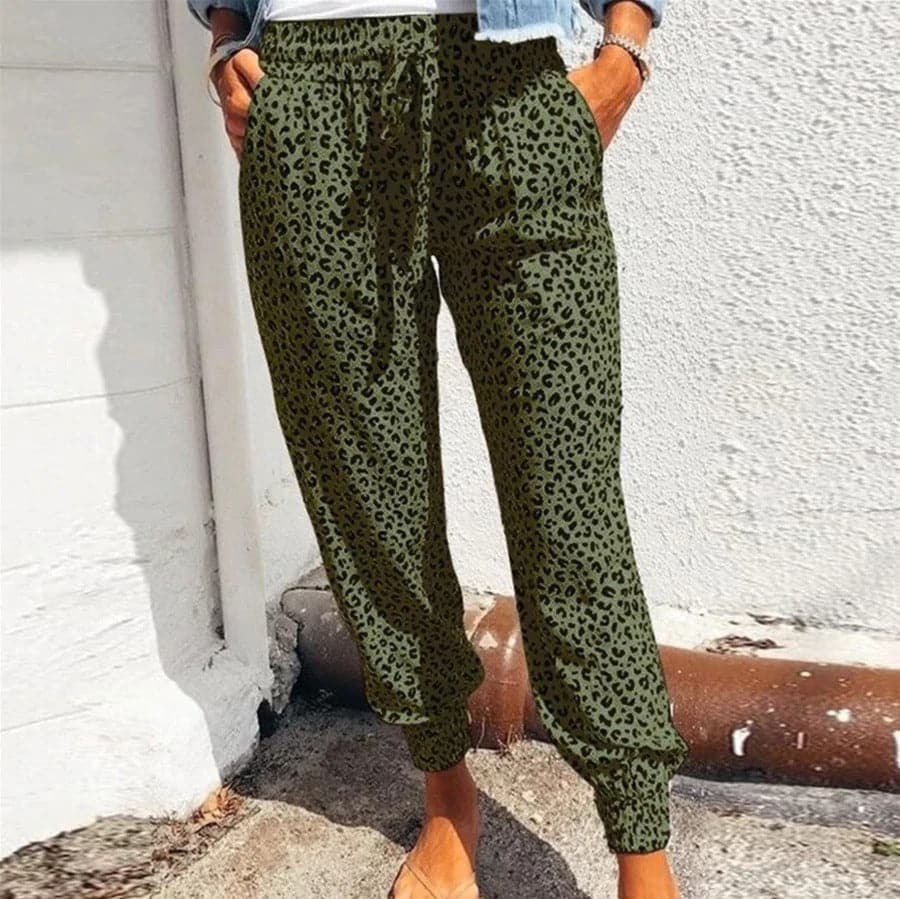 Pantalon Large Femme - Tissu Léger - Motif Léopard - Taille Élastique - Confort Décontracté