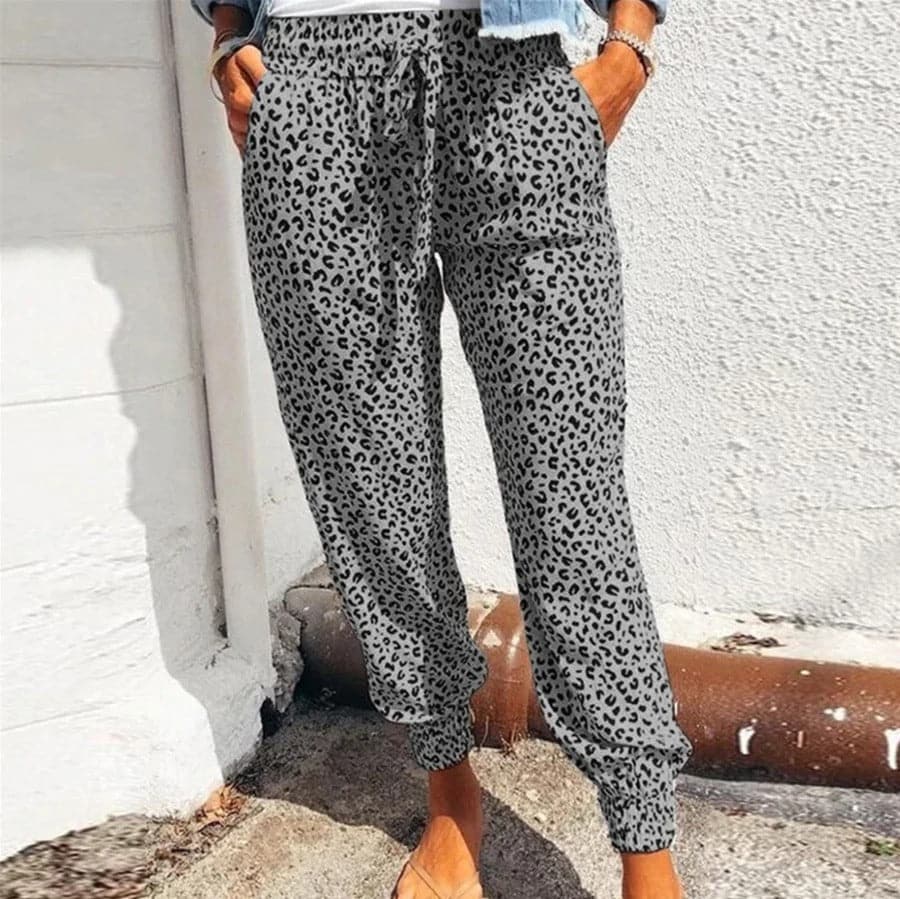 Pantalon Large Femme - Tissu Léger - Motif Léopard - Taille Élastique - Confort Décontracté