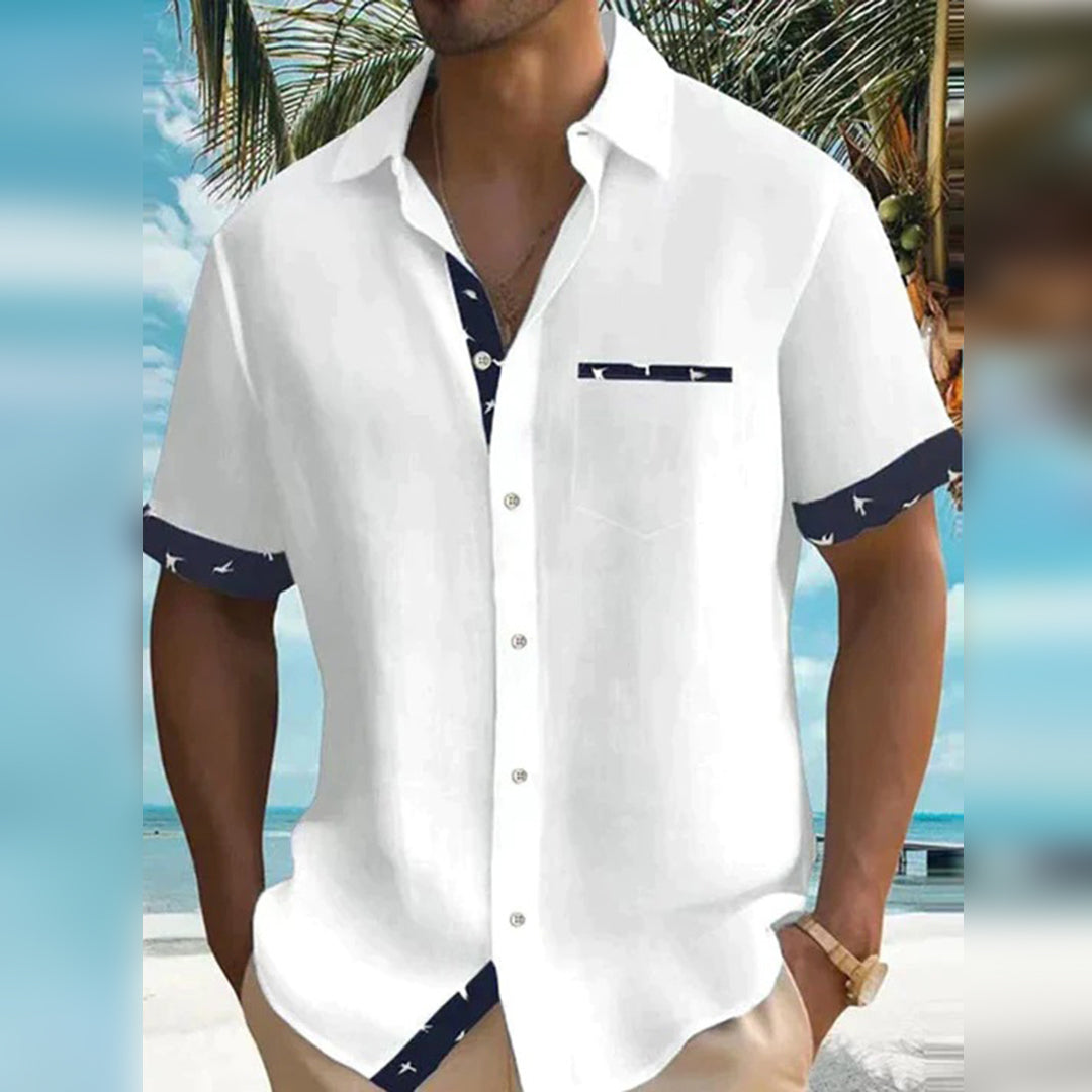 Chemise Homme - Manches Courtes - Coupe Classique - Détail Contrasté Élégant